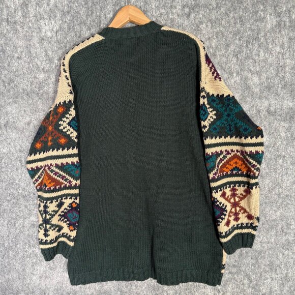 Vintage Paul Harris Aztec Print Cardigan Sweater Men's Green 90s Grandpa L - Picture 7 of 12